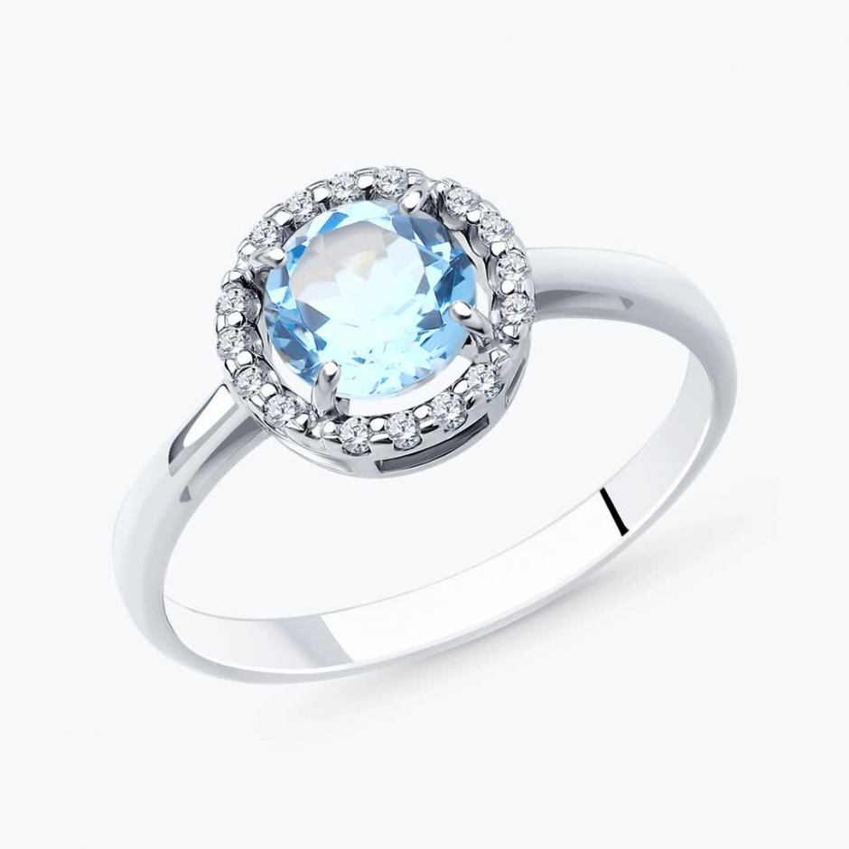 Кольцо из серебра с топазом и фианитами