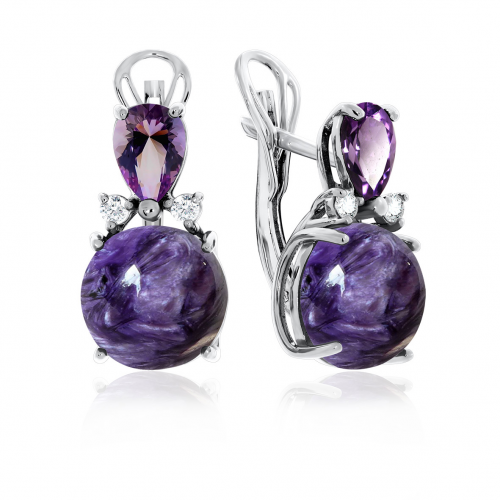 Серьги из серебра с чароитом