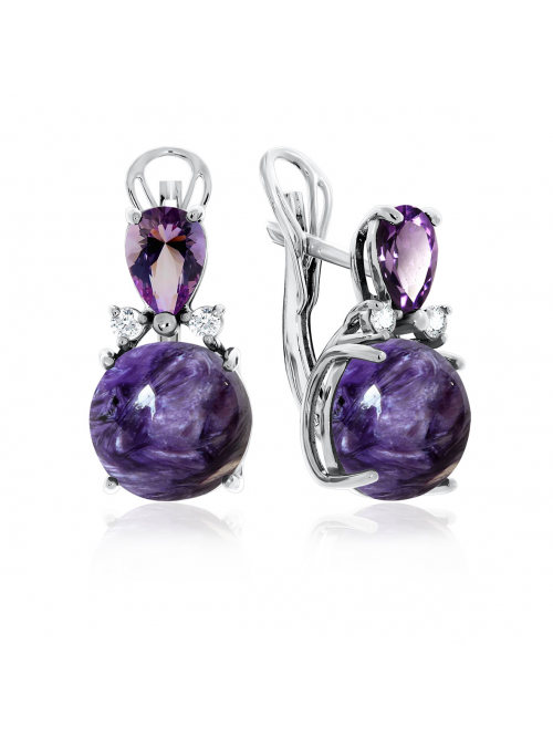 Серьги из серебра с чароитом
