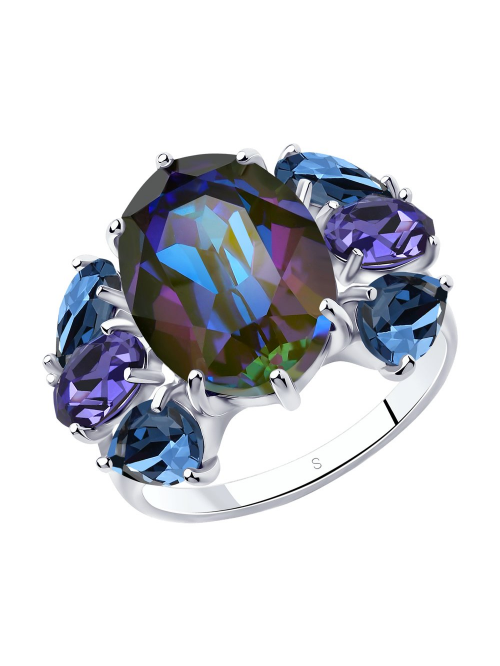 Кольцо из серебра с голубыми кристаллами Swarovsk