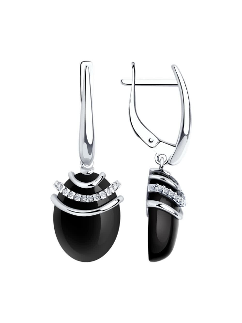 Серьги из серебра с агатами и фианитами