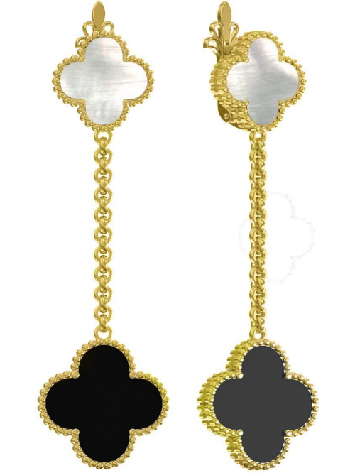 Серьги «Клевер» из лимонного золота с ониксом и перламутром