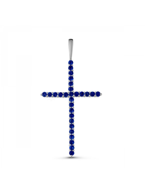 Подвеска-крест из серебра с нат.синей шпинелью