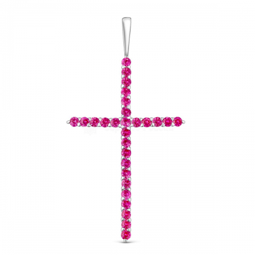 Подвеска-крест из серебра с нат.розовой шпинелью
