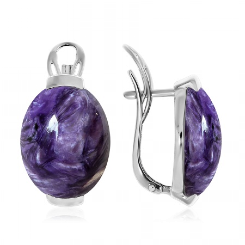 Серьги из серебра с чароитами