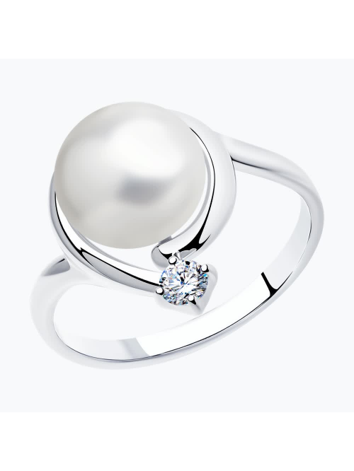 Кольцо из серебра с жемчугом и фианитом