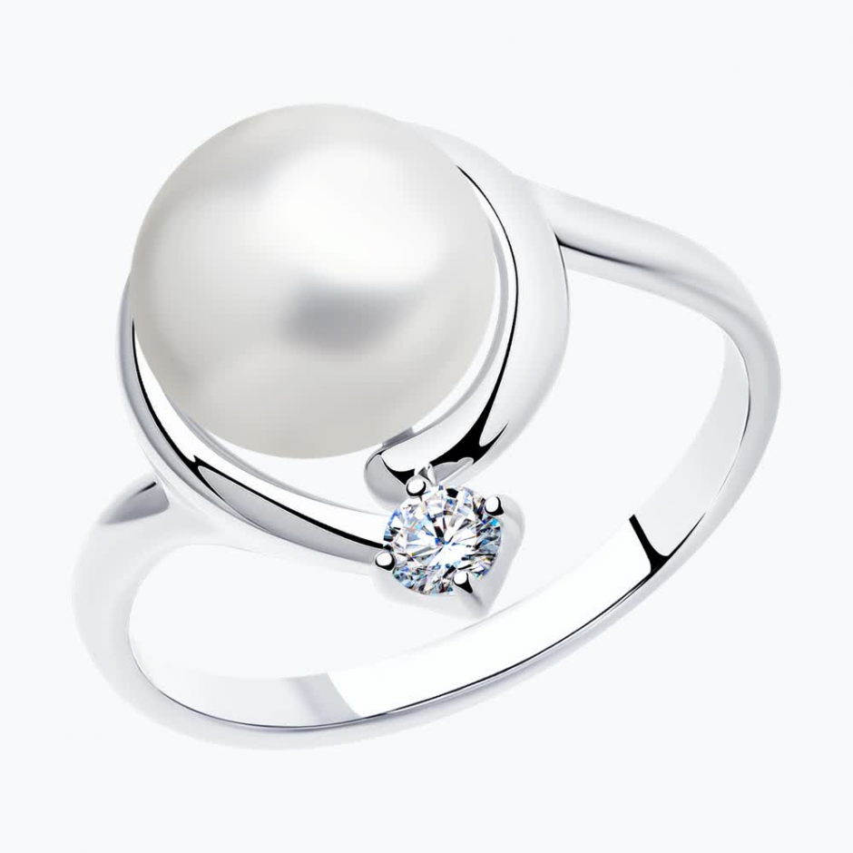 Кольцо из серебра с жемчугом и фианитом