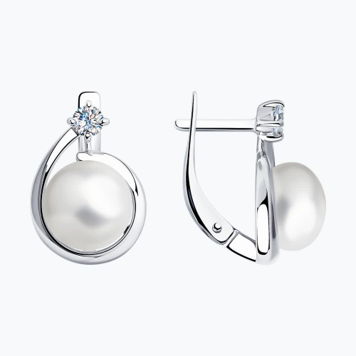 Серьги из серебра с жемчугом и фианитами