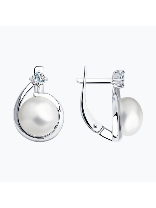 Серьги из серебра с жемчугом и фианитами