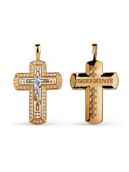 Крест из золота с фианитами и эмалью