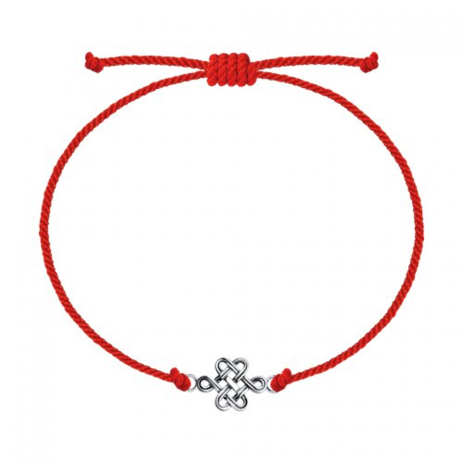 Текстильный шнурок " Узел счастья" из черненого серебра Текстильный шнурок " Узел счастья" из черненого серебра