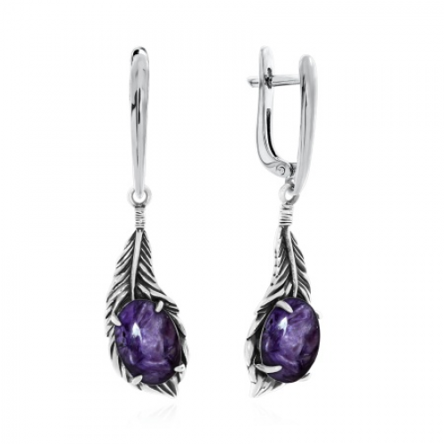 Серьги из серебра с чароитом