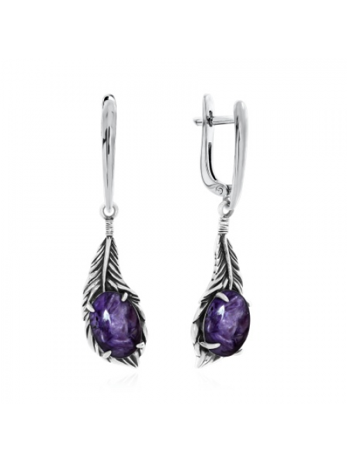 Серьги из серебра с чароитом
