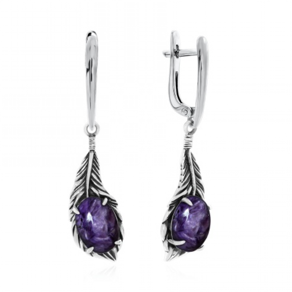 Серьги из серебра с чароитом