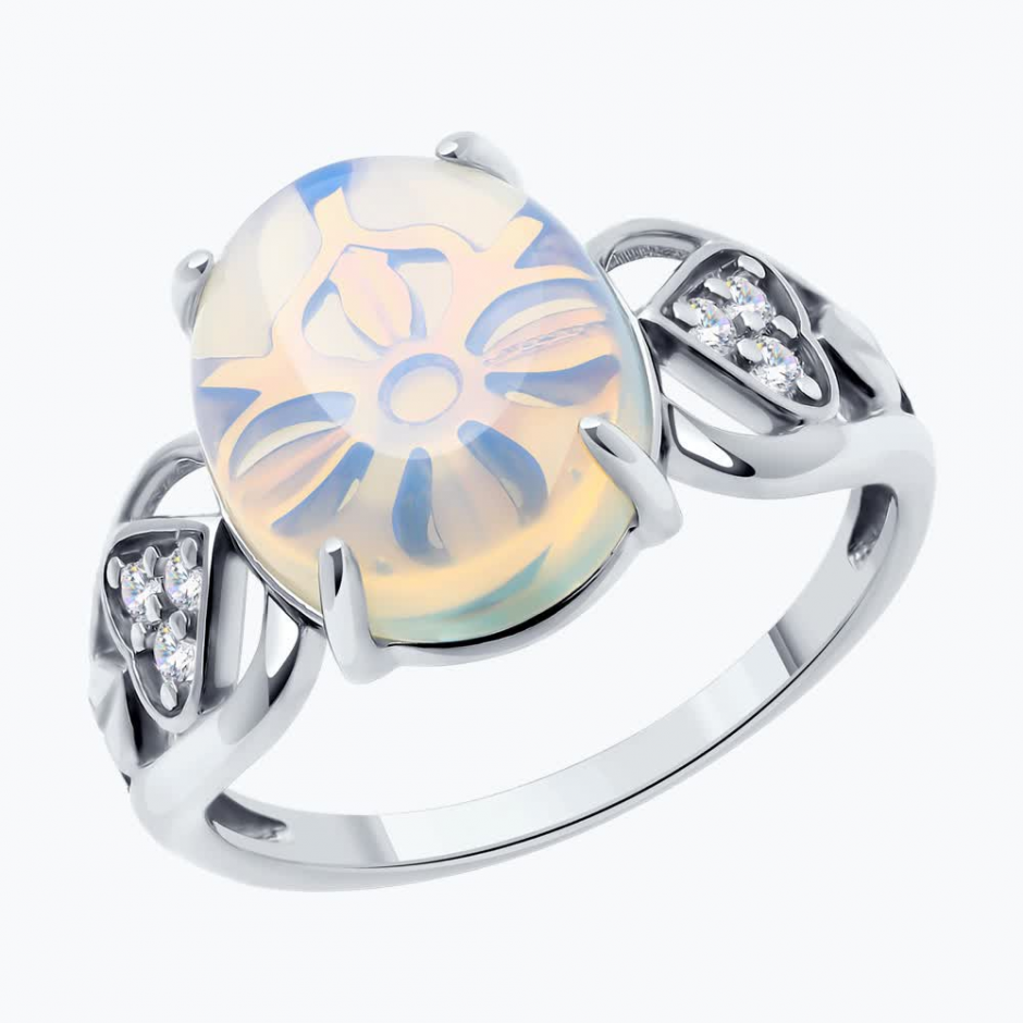Кольцо из серебра с опалитом и фианитами