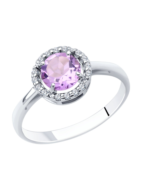 Кольцо из серебра с аметистом и фианитами